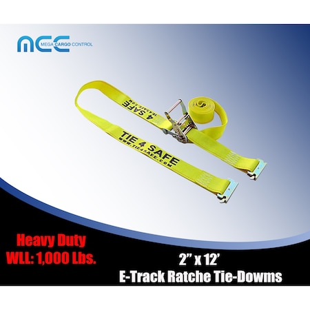 Tie 4 Safe 2 x 12' E Track Ratchet Straps w/ E Clips, WLL- 1,000 lbs., PK12 RT06-12M23Y-12